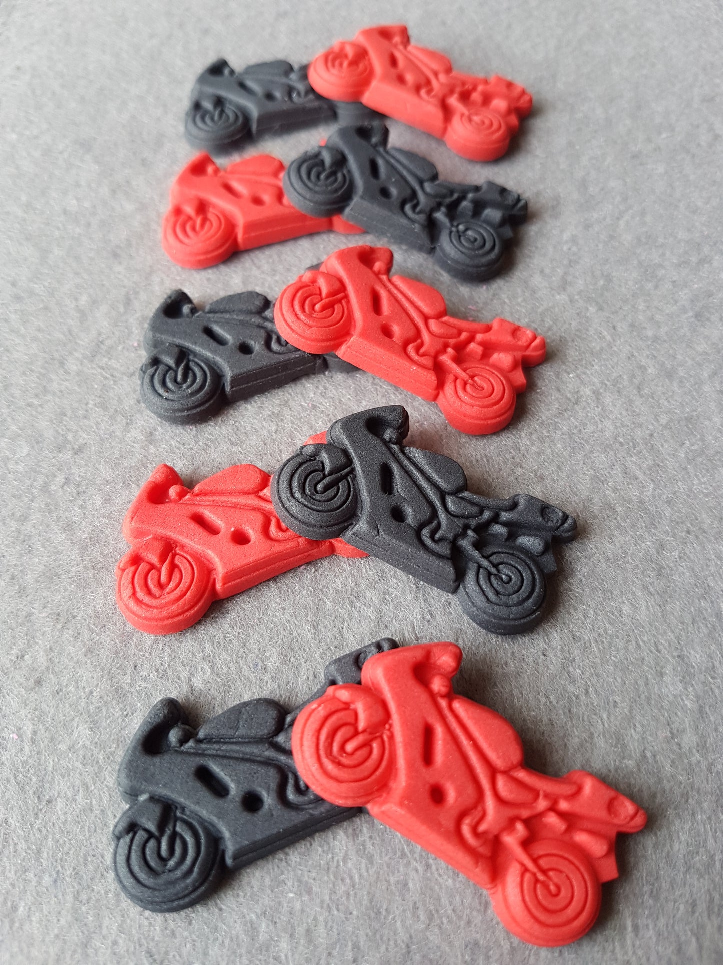 Motorbikes Red & Black 10pcs Edible Cake Decorations