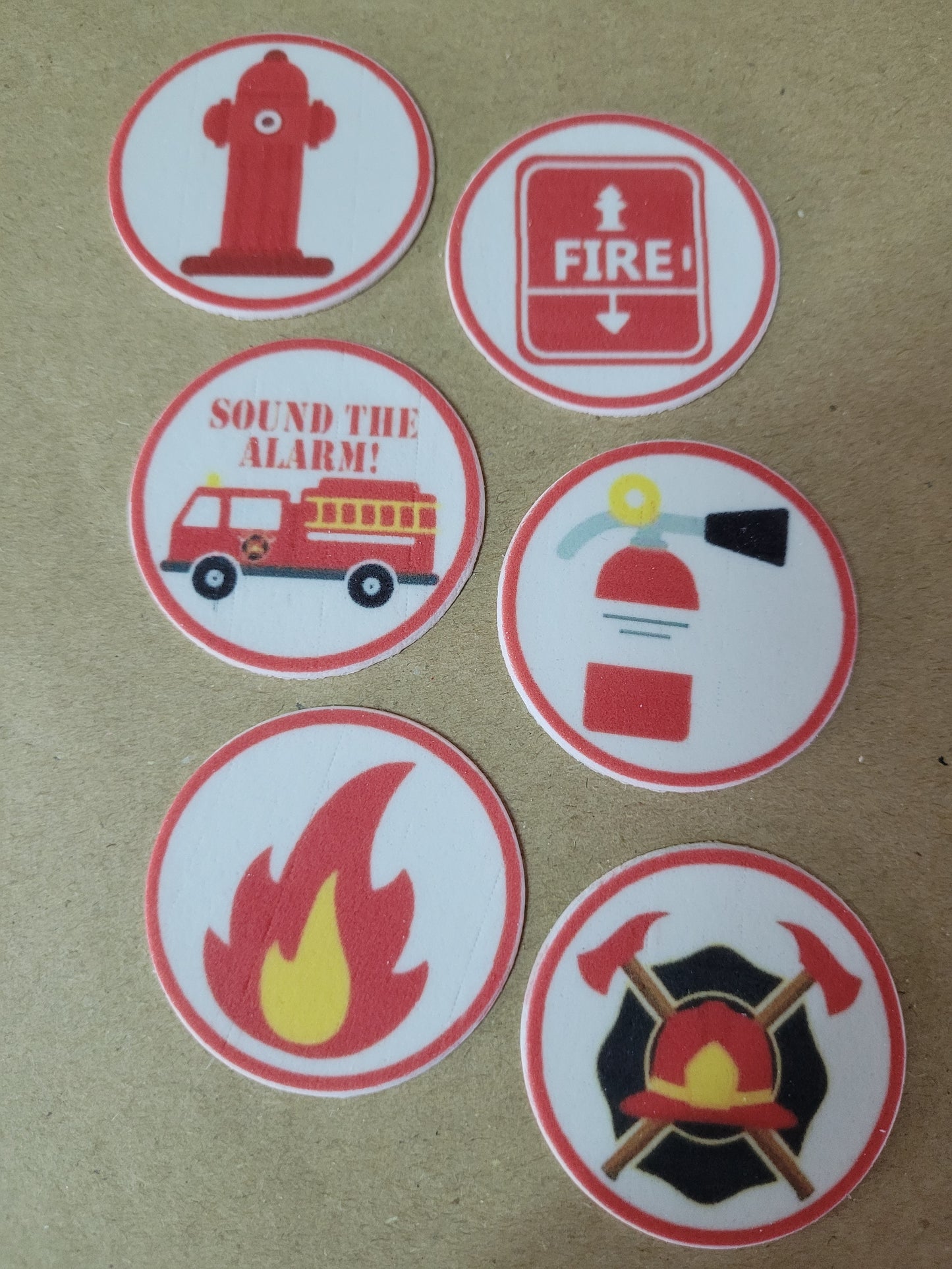 Fire Fighter Theme Toppers 6pcs Edible Cake Decorations