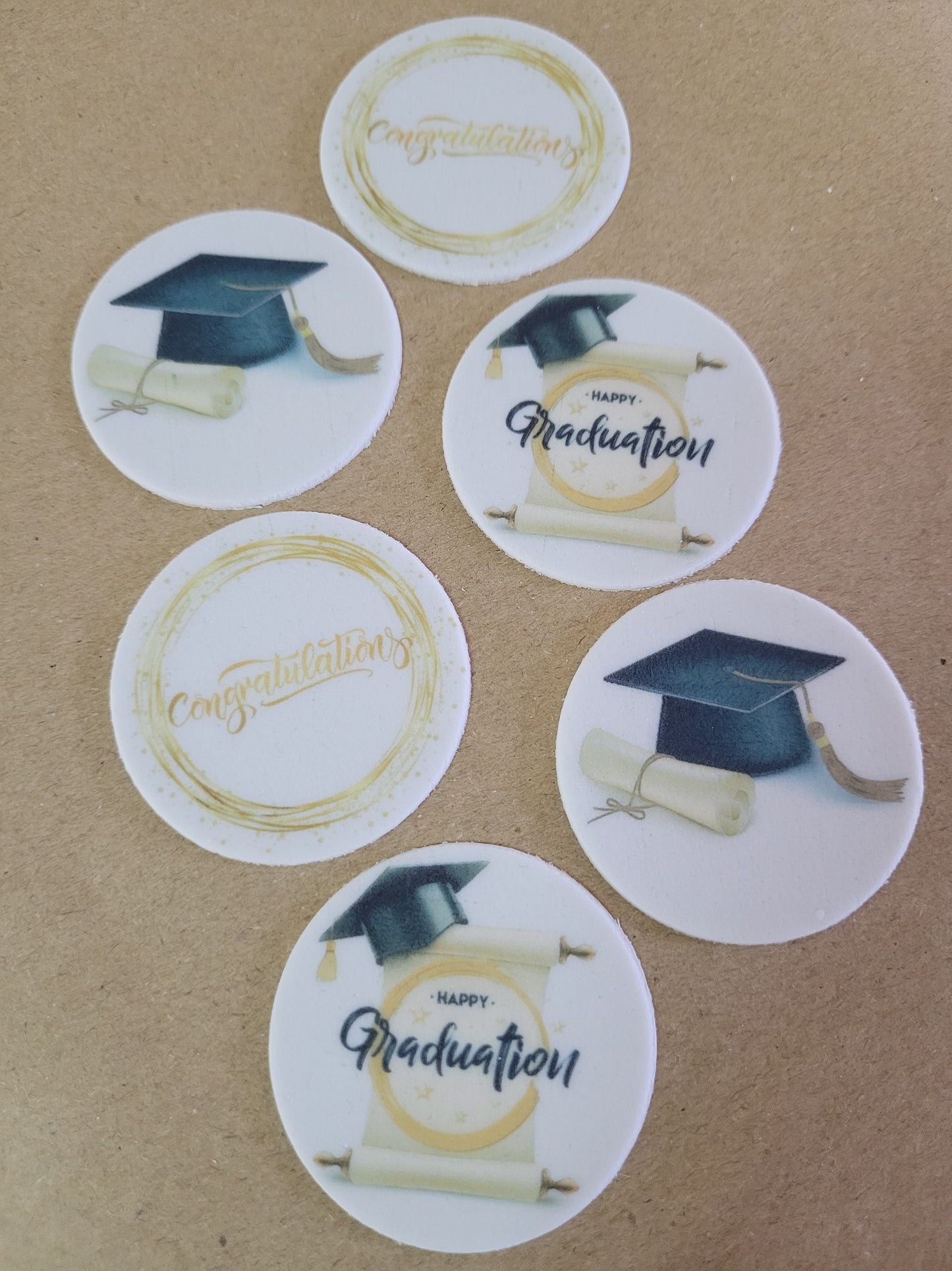 Graduation Theme Toppers 6pcs Edible Cake Decorations