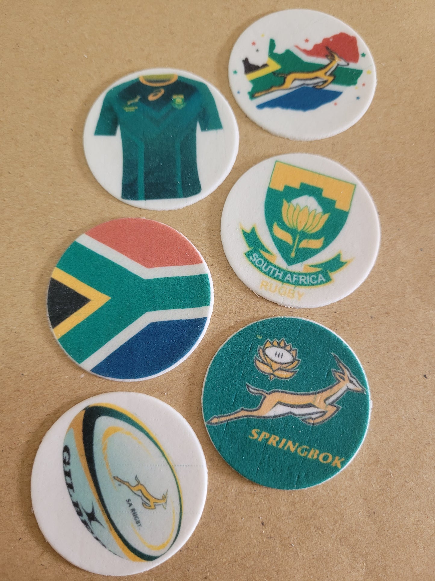 SA Rugby Theme Toppers 6pcs Edible Cake Decorations