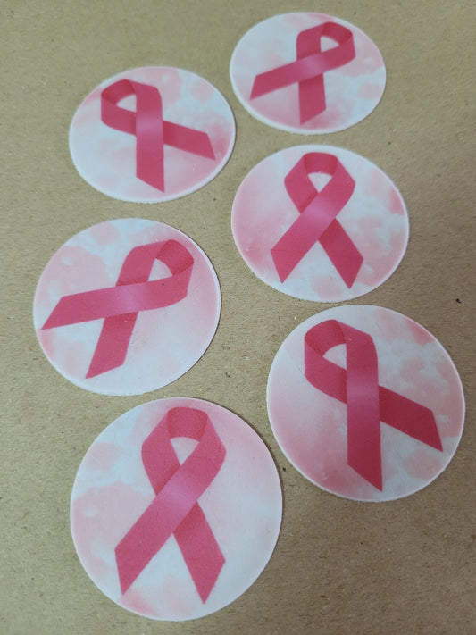 Pink Cancer Ribbon Topper 6pcs Edible Cake Decorations