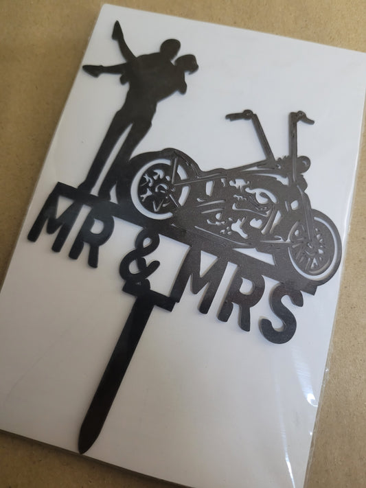 Mr & Mrs Biker Black Wedding Cake Topper