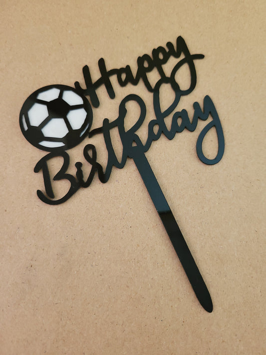 Black Happy Birthday Soccer Cake Topper