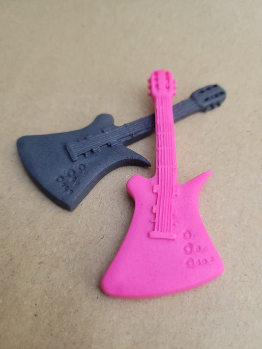 Electric Guitar - Pink & Black 2pcs Edible Cake Decorations