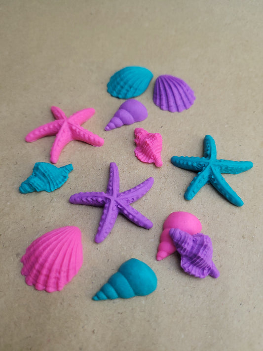 Sea Shells Set - Colourful 12pcs Edible Cake Decorations