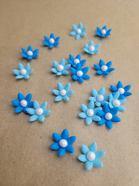 Mini Blue Mix Flowers 20pcs Edible Cake Decorations