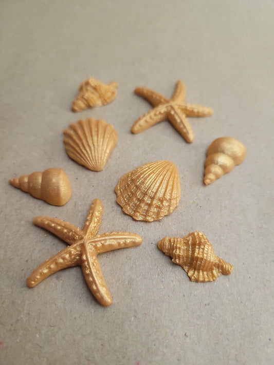 Sea Shells Set - Gold 6pcs Edible Cake Decorations