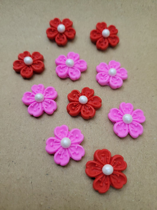 Cherry Blossom Flower - Red&Pink Mix 10pcs Edible Cake Decorations