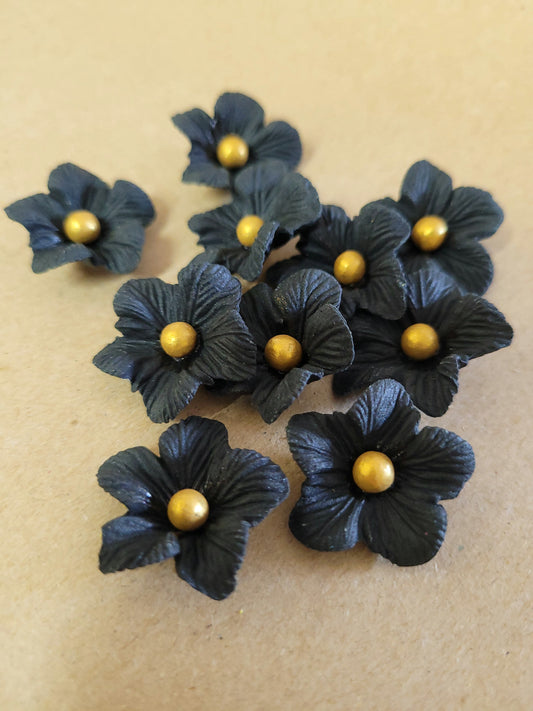 Vained Flower Black - Gold Pearl 10pcs Edible Cake Decorations