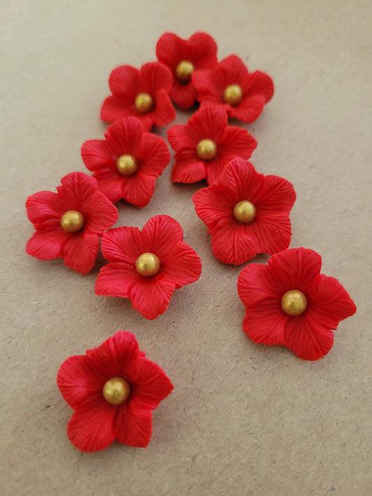 Vained Flower Red - Gold Pearl 10pcs Edible Cake Decorations