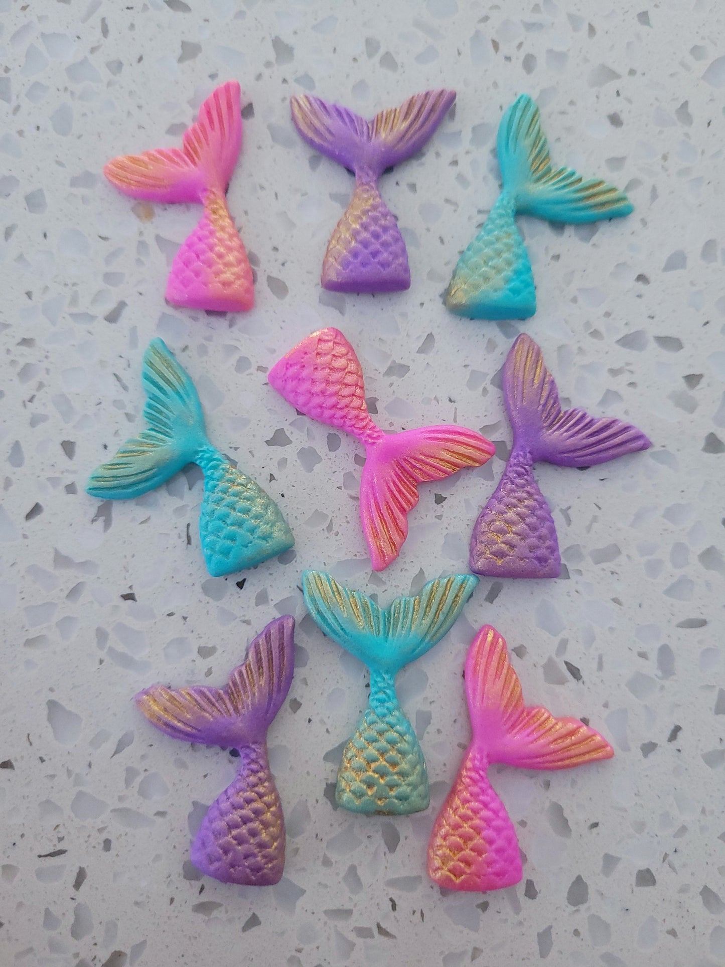 Mermaid Tails Colourful with Gold 9pcs Edible Cake Decorations