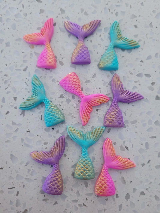 Mermaid Tails Colourful with Gold 9pcs Edible Cake Decorations