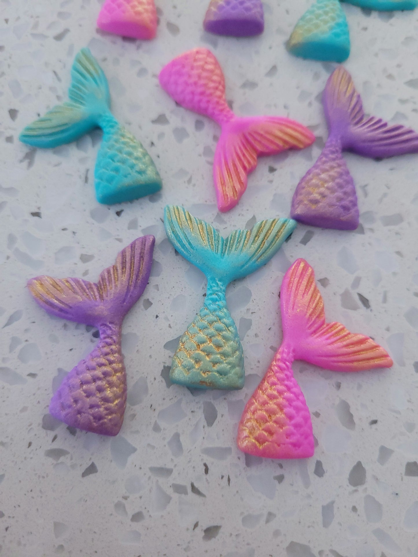 Mermaid Tails Colourful with Gold 9pcs Edible Cake Decorations