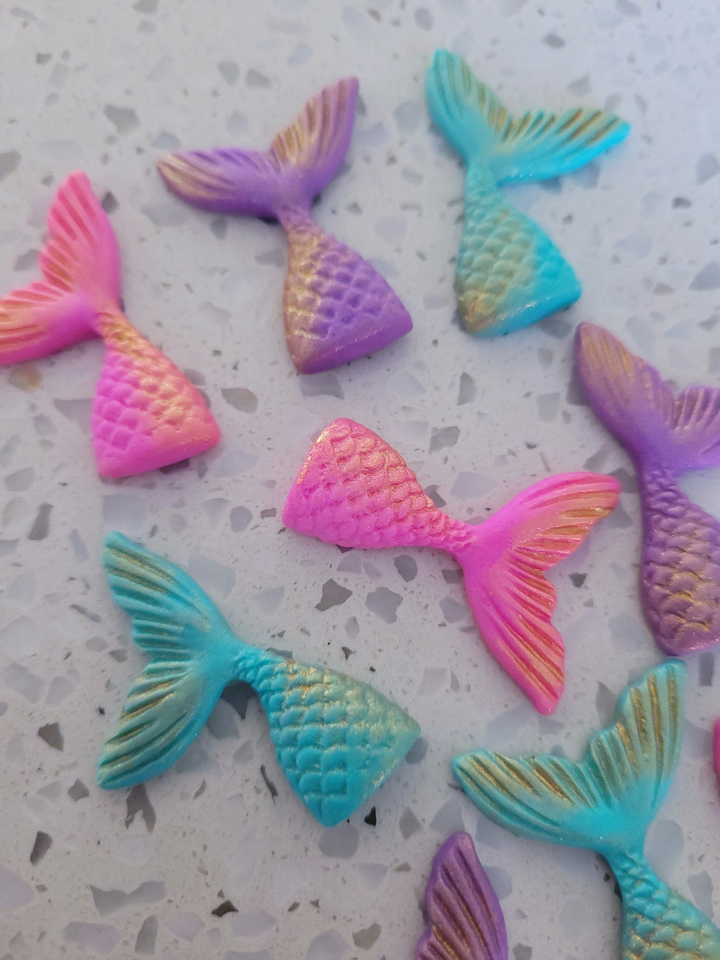 Mermaid Tails Colourful with Gold 9pcs Edible Cake Decorations