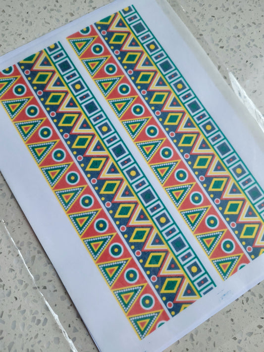 Wafer Paper Prints Africa Pattern Print Sheet - Red, Yellow & Blue Theme