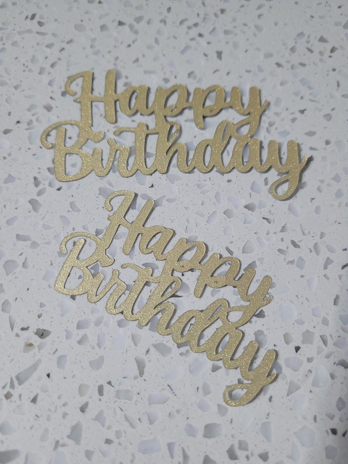 Happy Birthday Gold Sparkle Texture Plastic Cake Topper