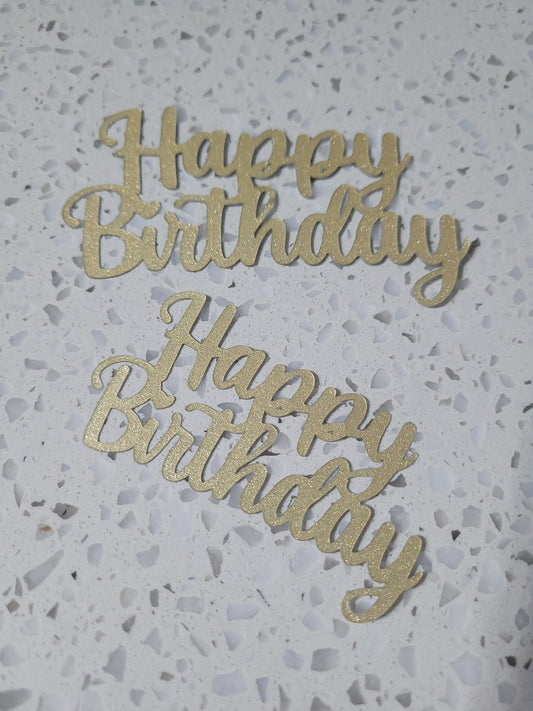 Happy Birthday Gold Sparkle Texture Plastic Cake Topper