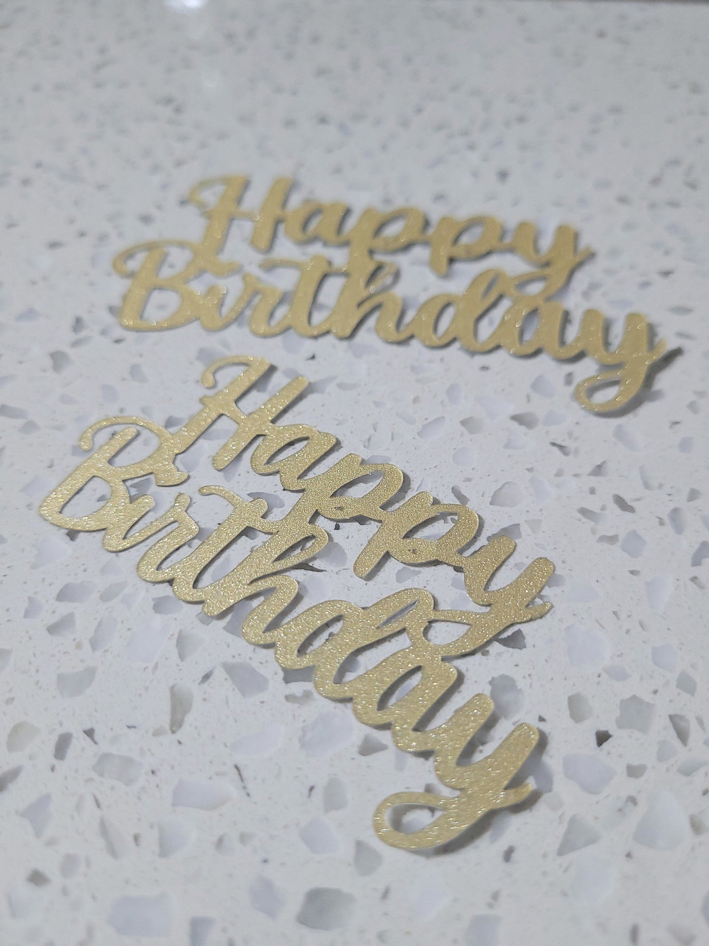 Happy Birthday Gold Sparkle Texture Plastic Cake Topper