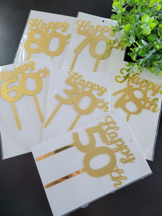 'Happy' Birthday Gold Assorted  Number Cake Toppers