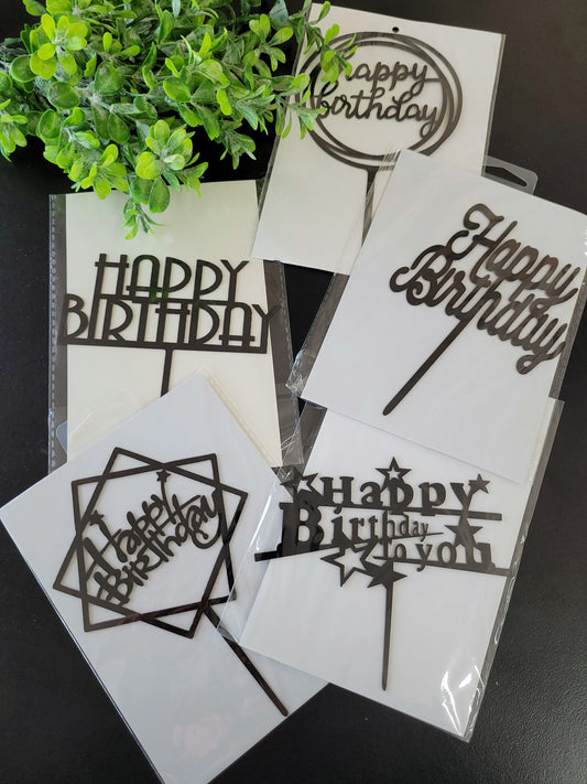 Happy Birthday Black Assorted Cake Topper