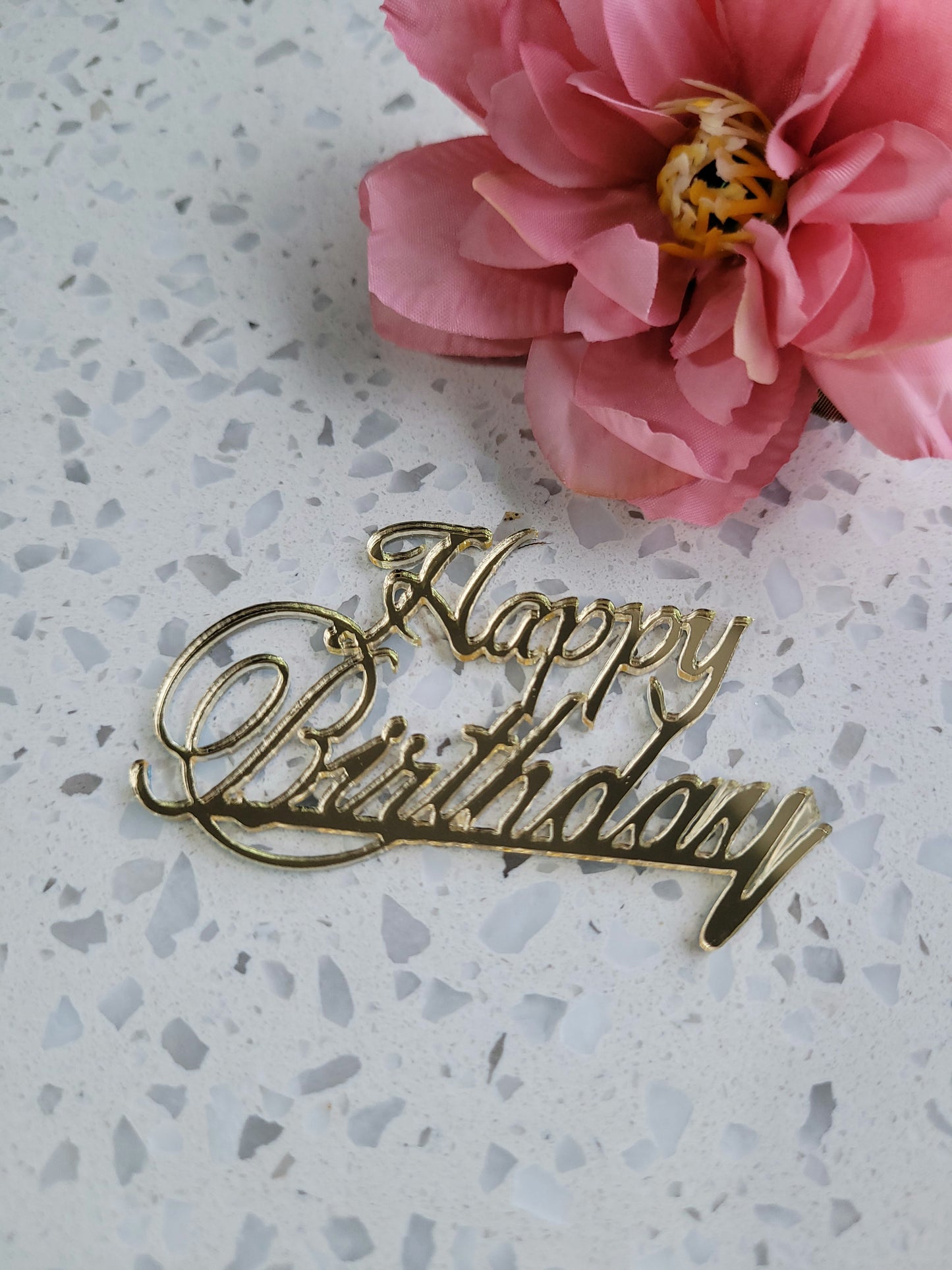 Acrylic Cupcake Size 'Happy Birthday / Anniversary' Gold Cake Topper