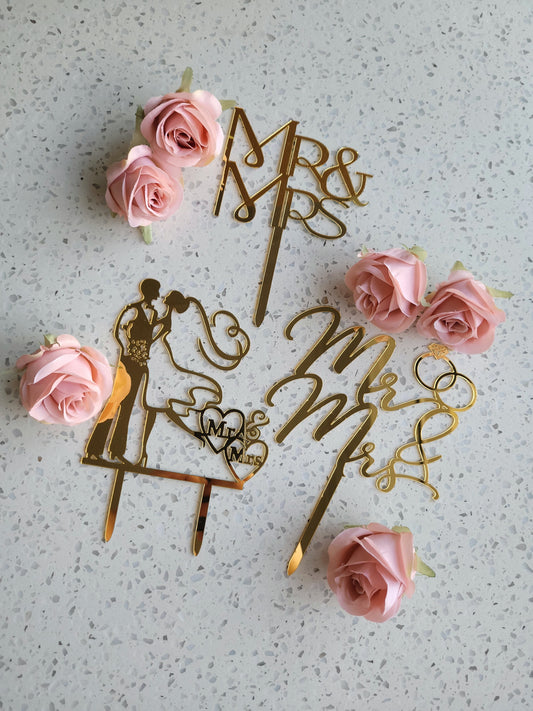 Mr & Mrs Wedding Cake Topper Assorted - Gold