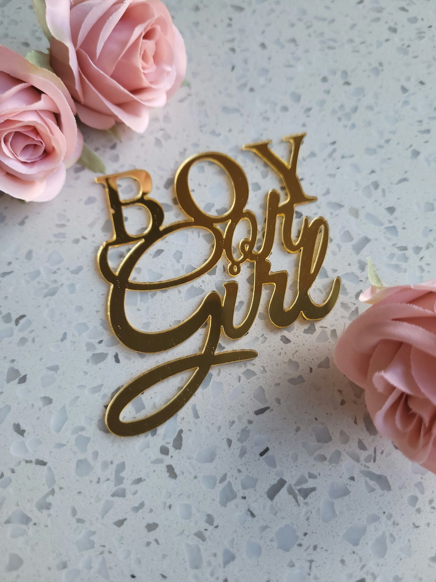 Boy or Girl Gender Reveal Acrylic Gold Cake Topper