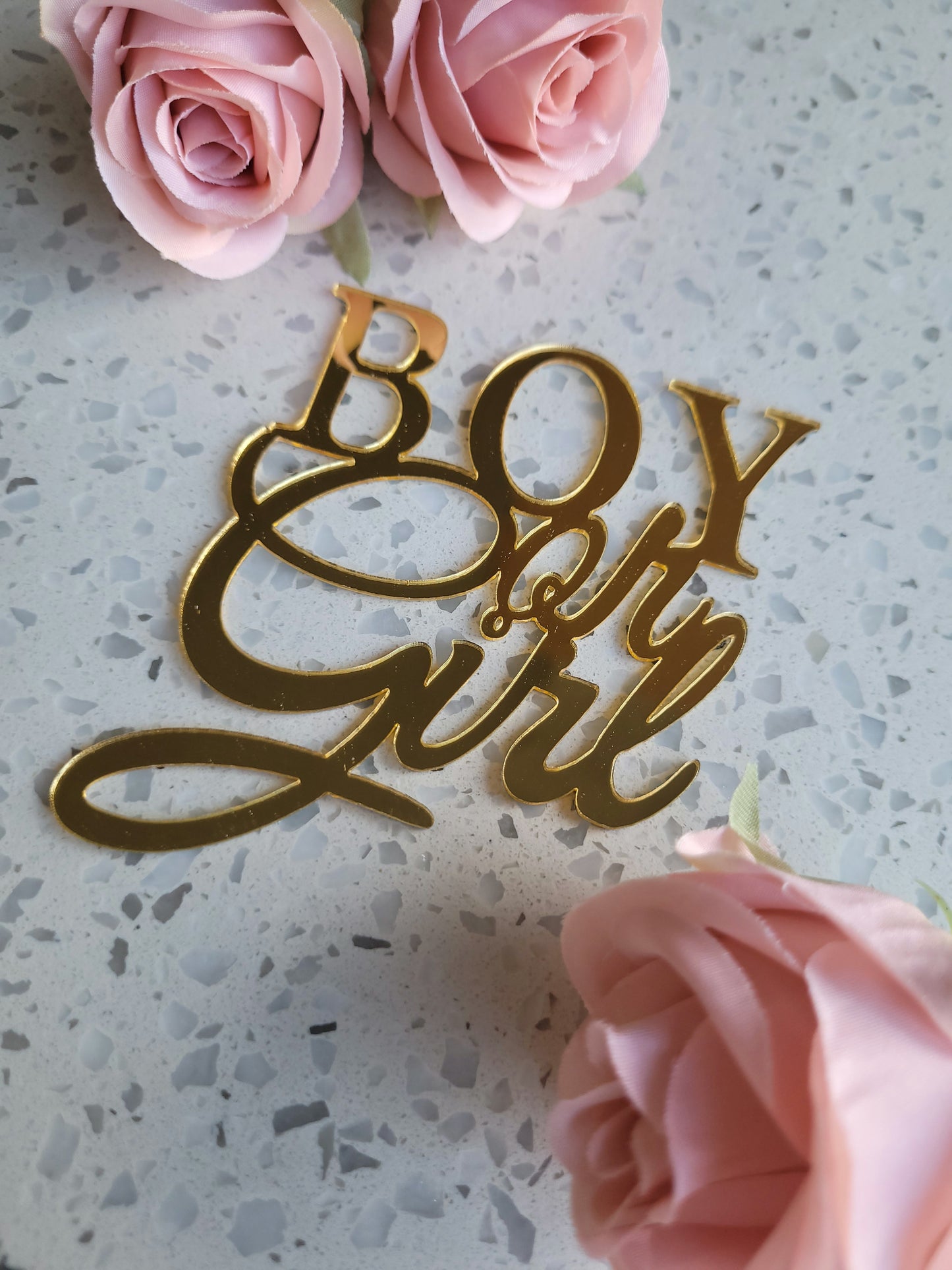 Boy or Girl Gender Reveal Acrylic Gold Cake Topper