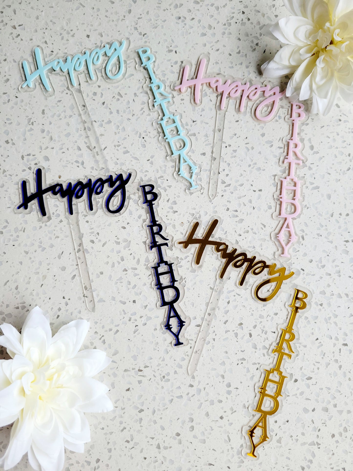 Happy Birthday Side Wording Acrylic Cake Topper Assorted