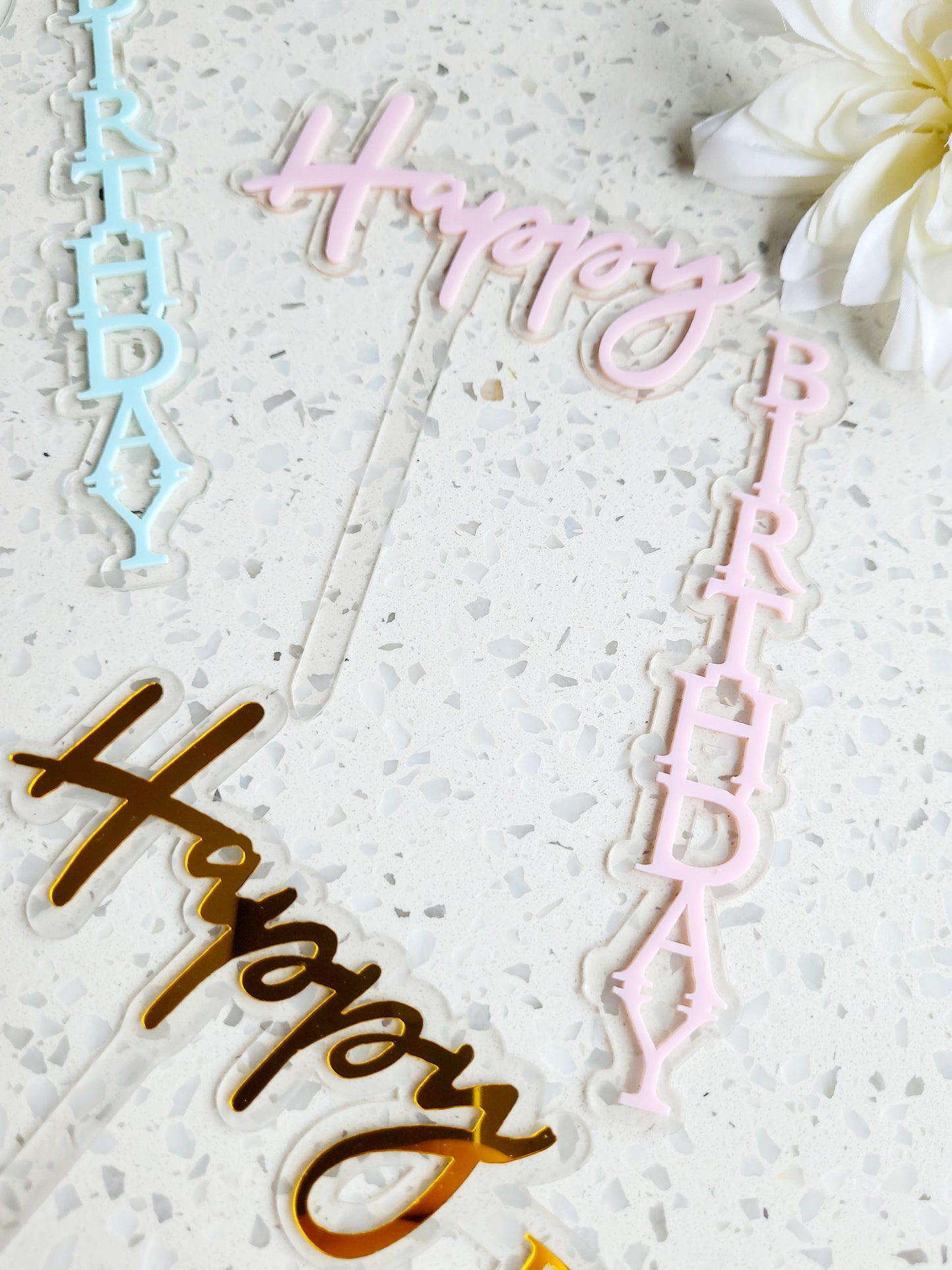 Happy Birthday Side Wording Acrylic Cake Topper Assorted