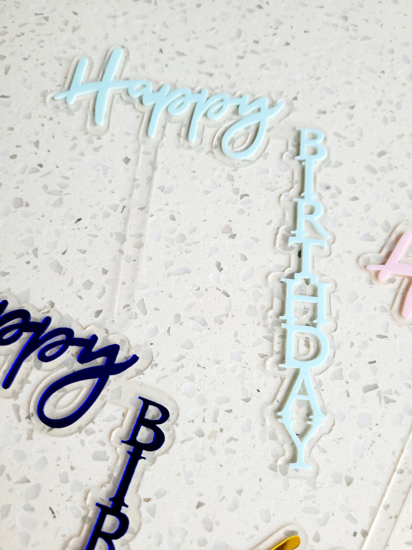 Happy Birthday Side Wording Acrylic Cake Topper Assorted