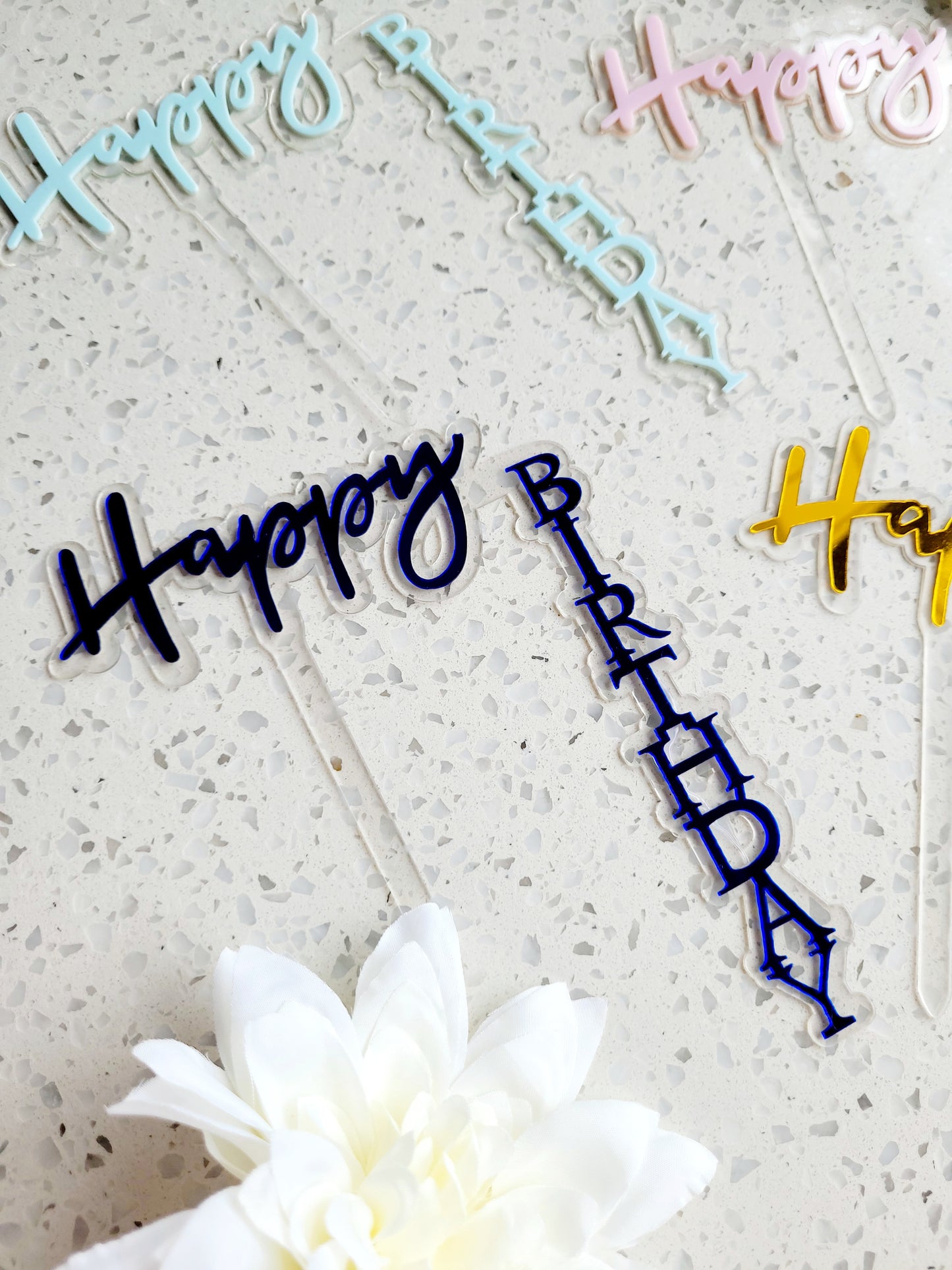 Happy Birthday Side Wording Acrylic Cake Topper Assorted