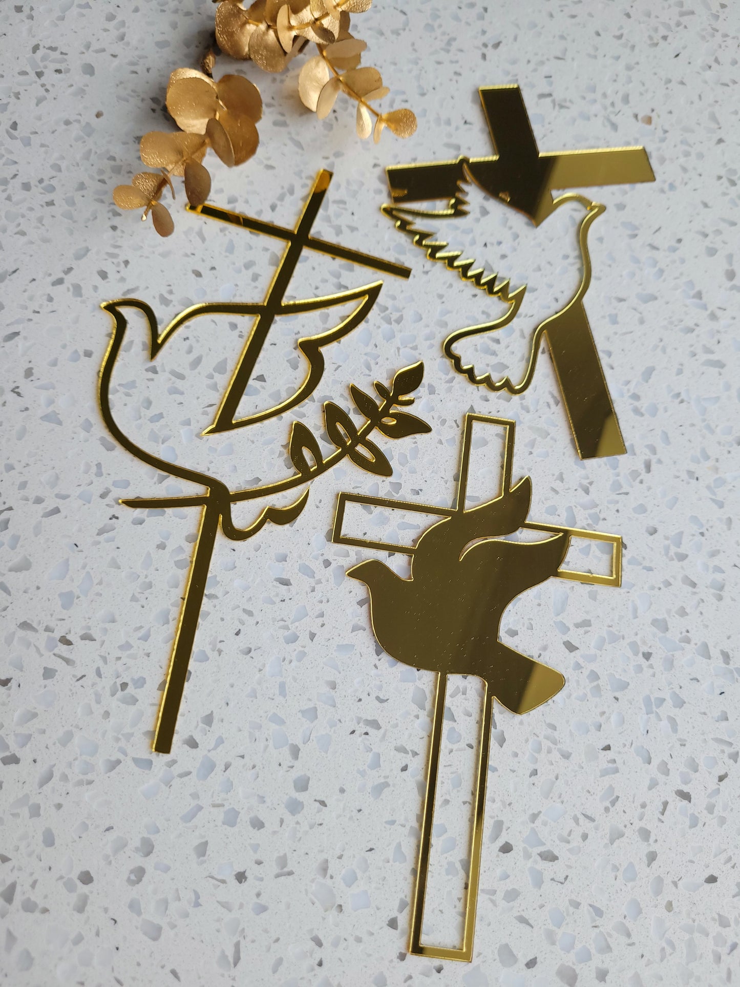 Dove Cross Baptism / Christening Gold Cake Topper