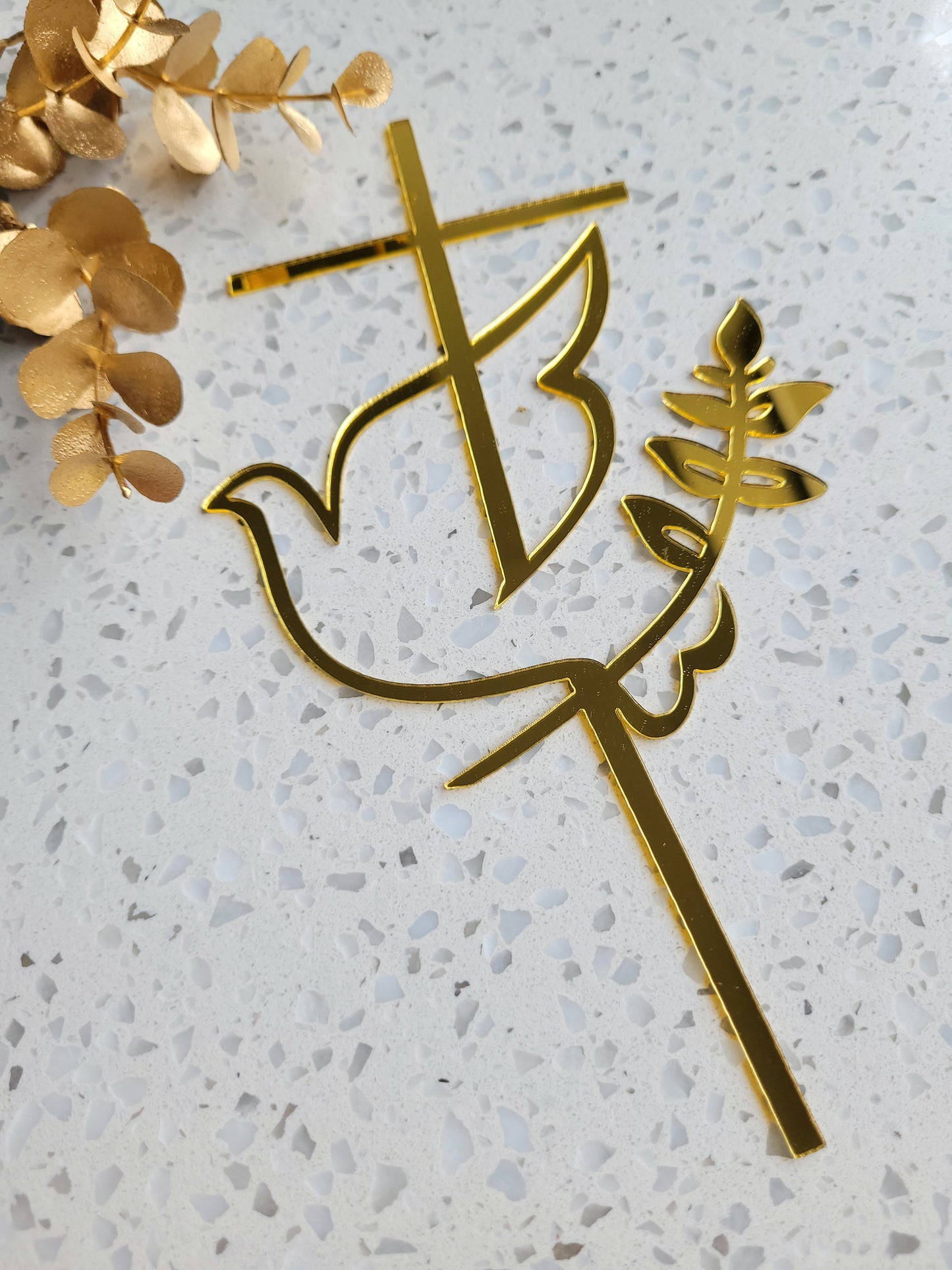 Dove Cross Baptism / Christening Gold Cake Topper