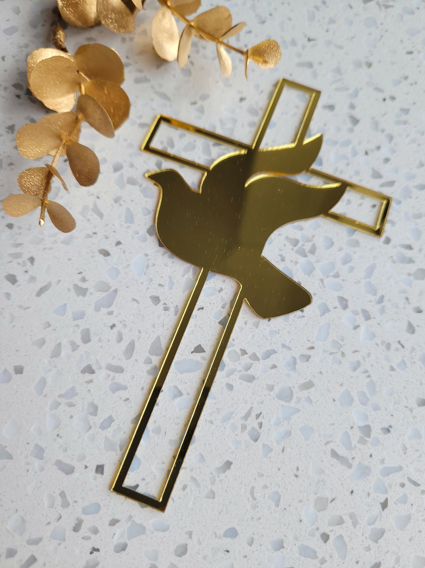 Dove Cross Baptism / Christening Gold Cake Topper