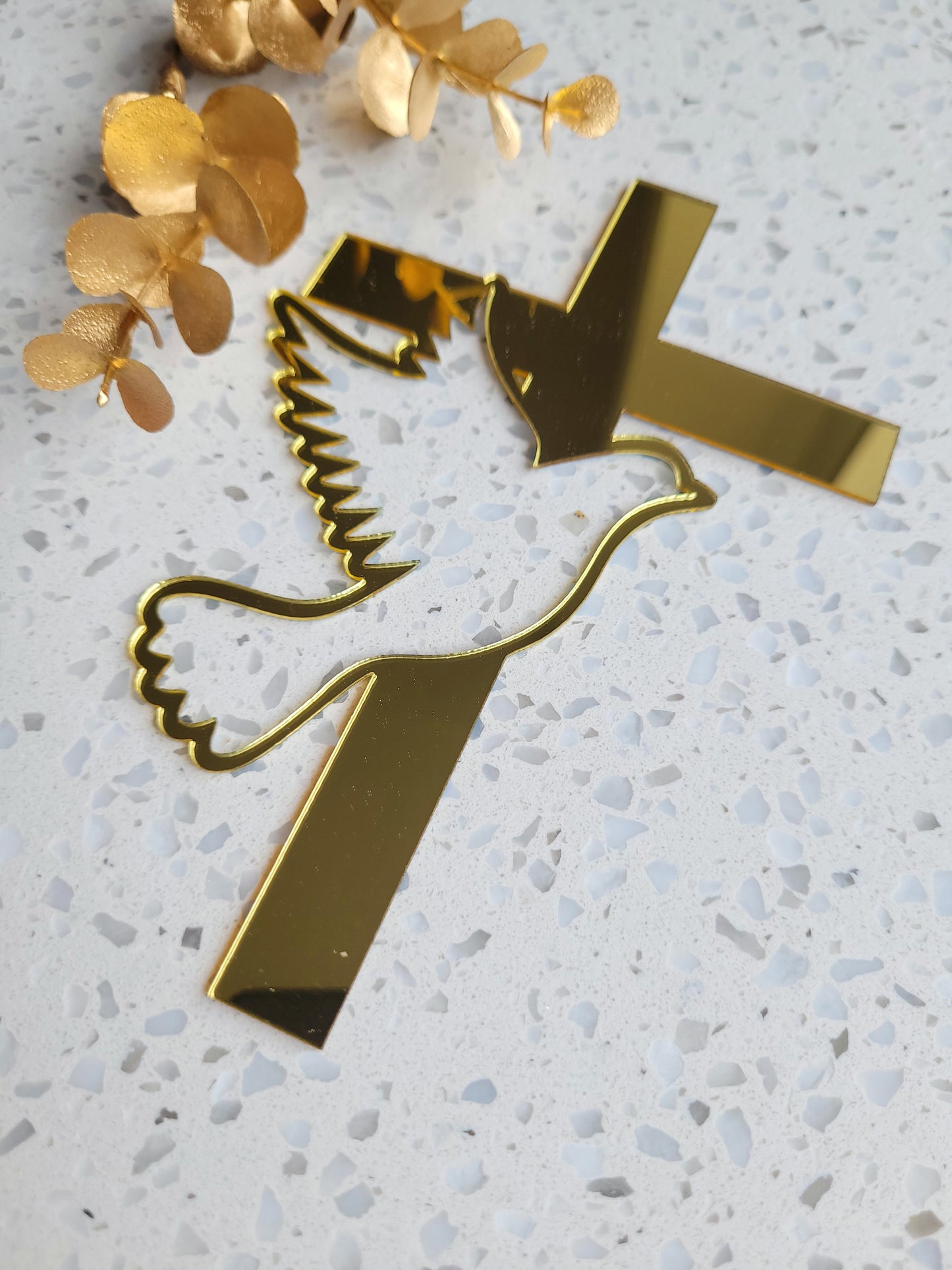 Dove Cross Baptism / Christening Gold Cake Topper