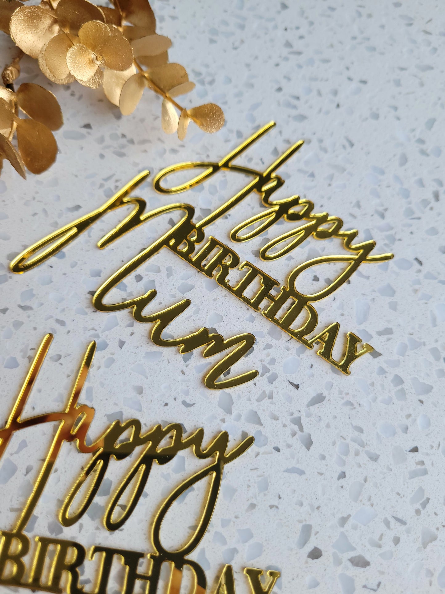 Happy Birthday 'mum' / 'Dad' Gold Acrylic Cake Topper