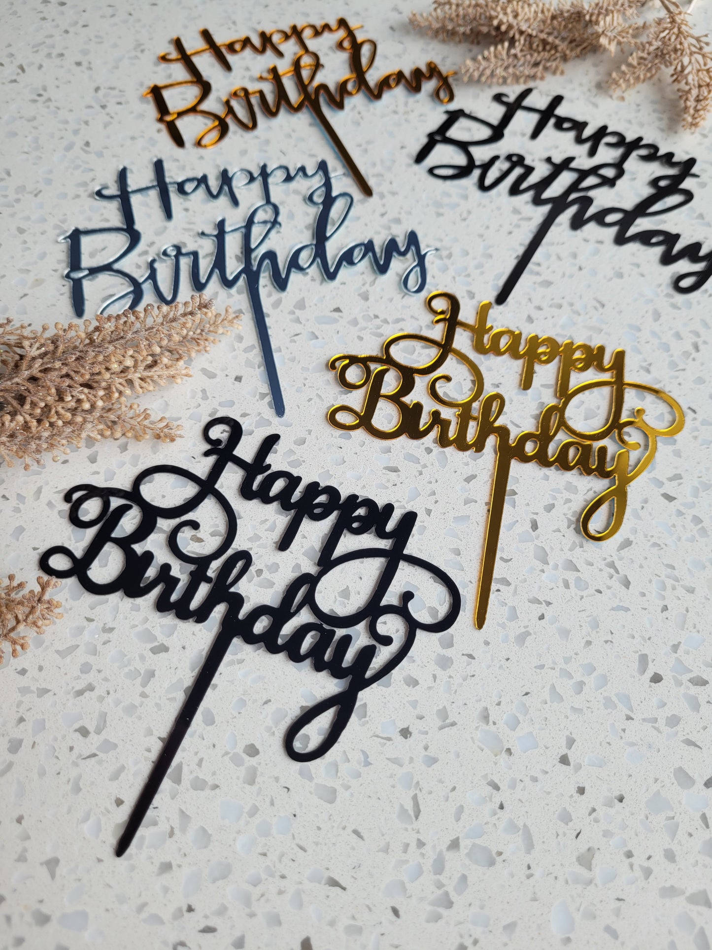 Happy Birthday Wording Acrylic Assorted Cake Toppers