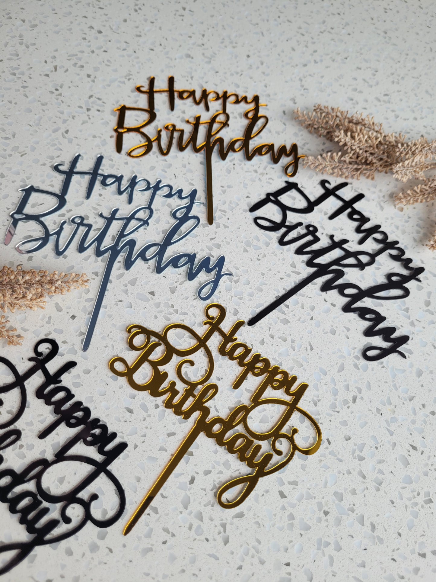 Happy Birthday Wording Acrylic Assorted Cake Toppers