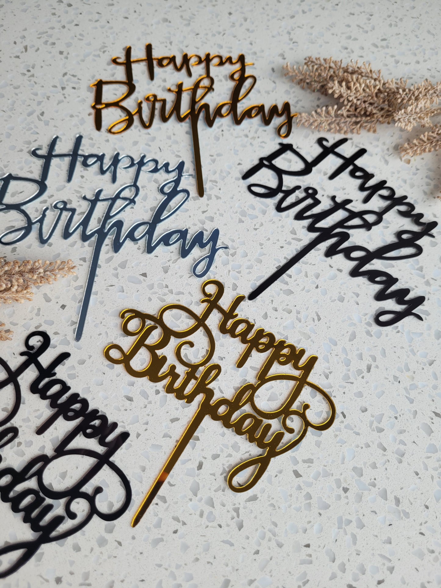 Happy Birthday Wording Acrylic Assorted Cake Toppers