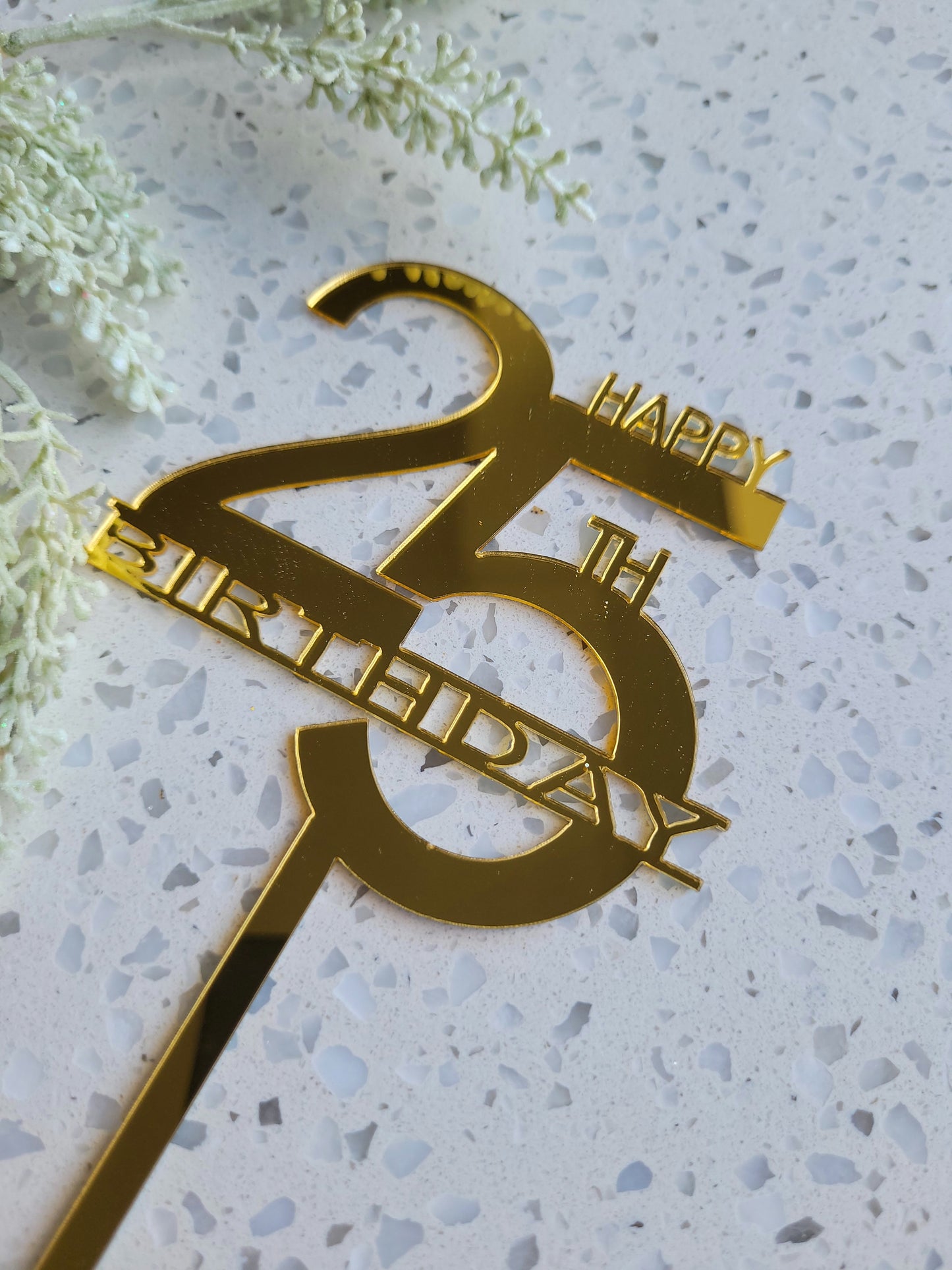 Happy 25th Birthday Gold Acrylic Cake Topper