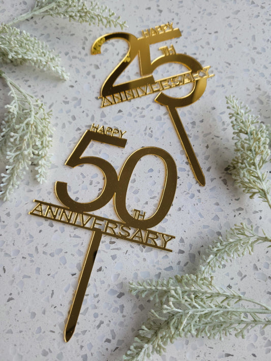 Happy 25th / 50th Anniversary Gold Acrylic Cake Topper