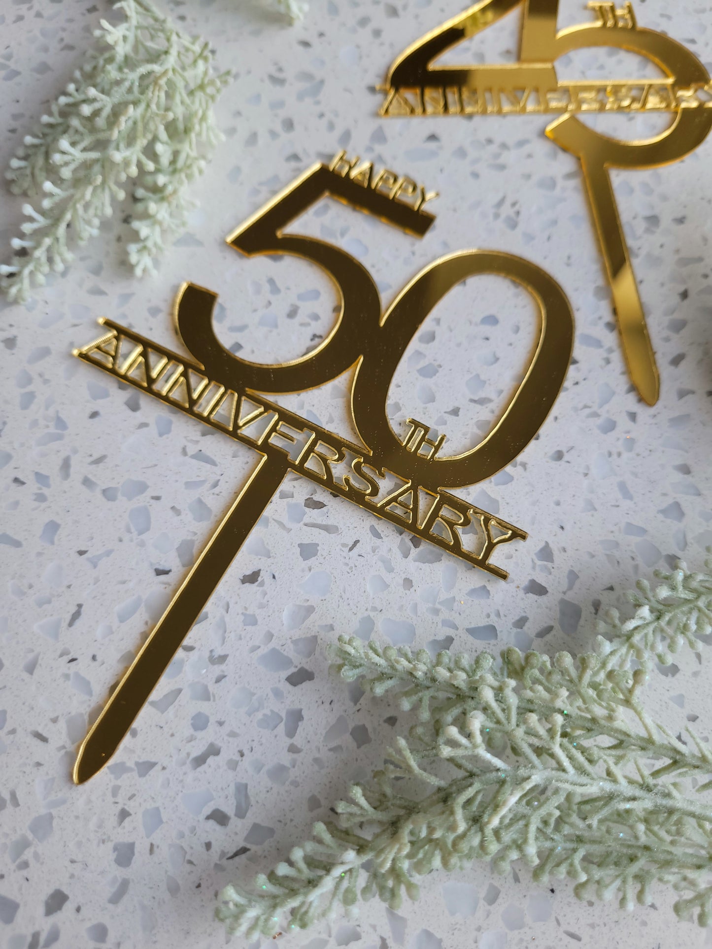 Happy 25th / 50th Anniversary Gold Acrylic Cake Topper