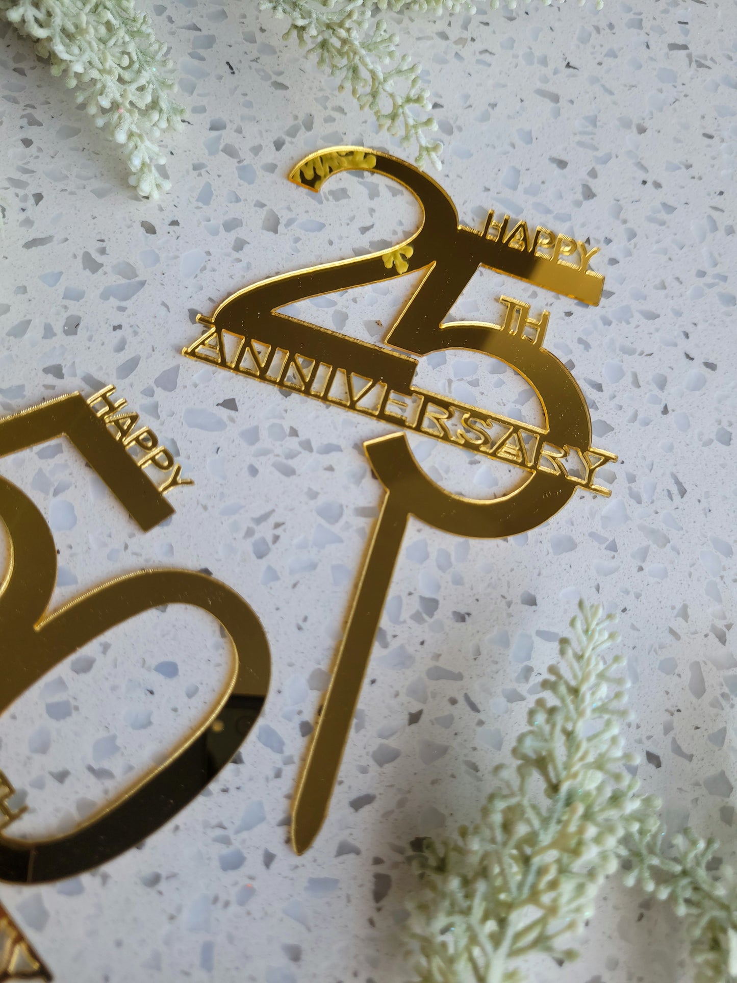 Happy 25th / 50th Anniversary Gold Acrylic Cake Topper