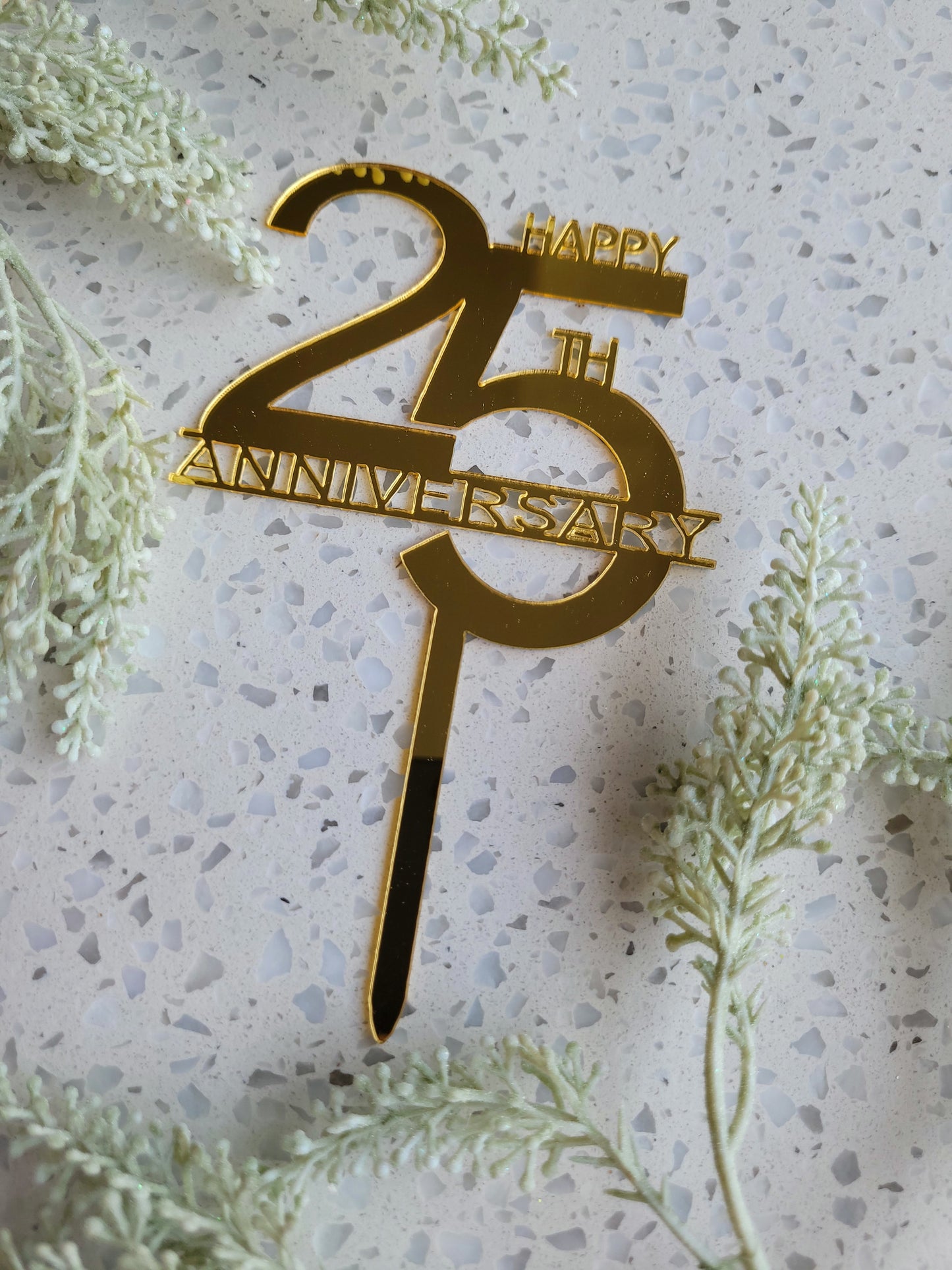 Happy 25th / 50th Anniversary Gold Acrylic Cake Topper