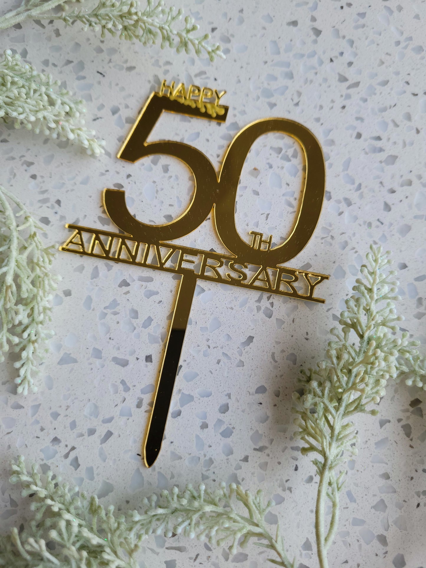 Happy 25th / 50th Anniversary Gold Acrylic Cake Topper