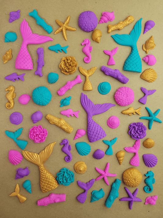 Bright Mermaid & Sea Edible Cake / Cupcake Topper Decorations - 68 Piece