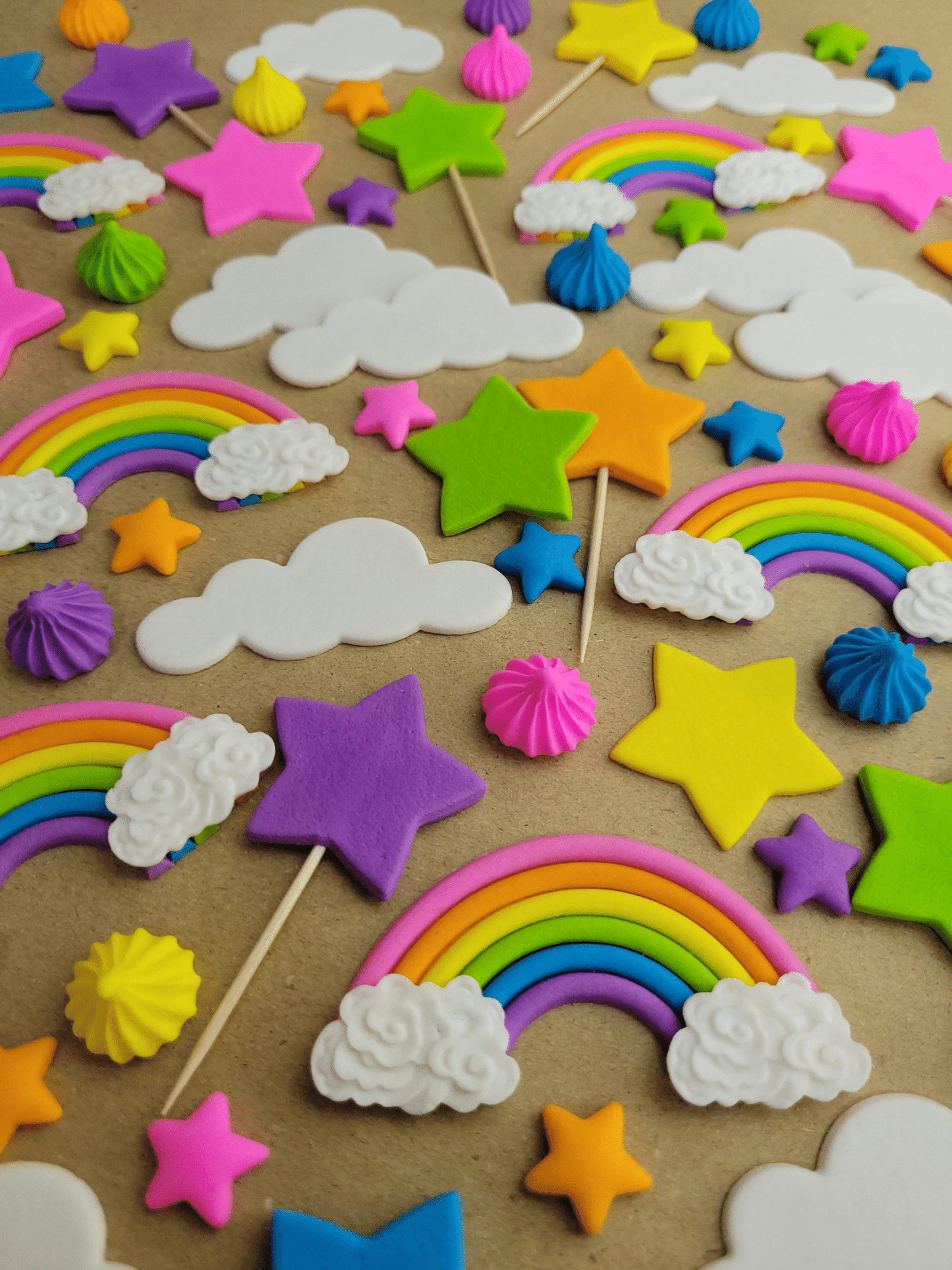 Bright Rainbow Theme Edible Cake / Cupcake Topper Decorations Set -88 Piece