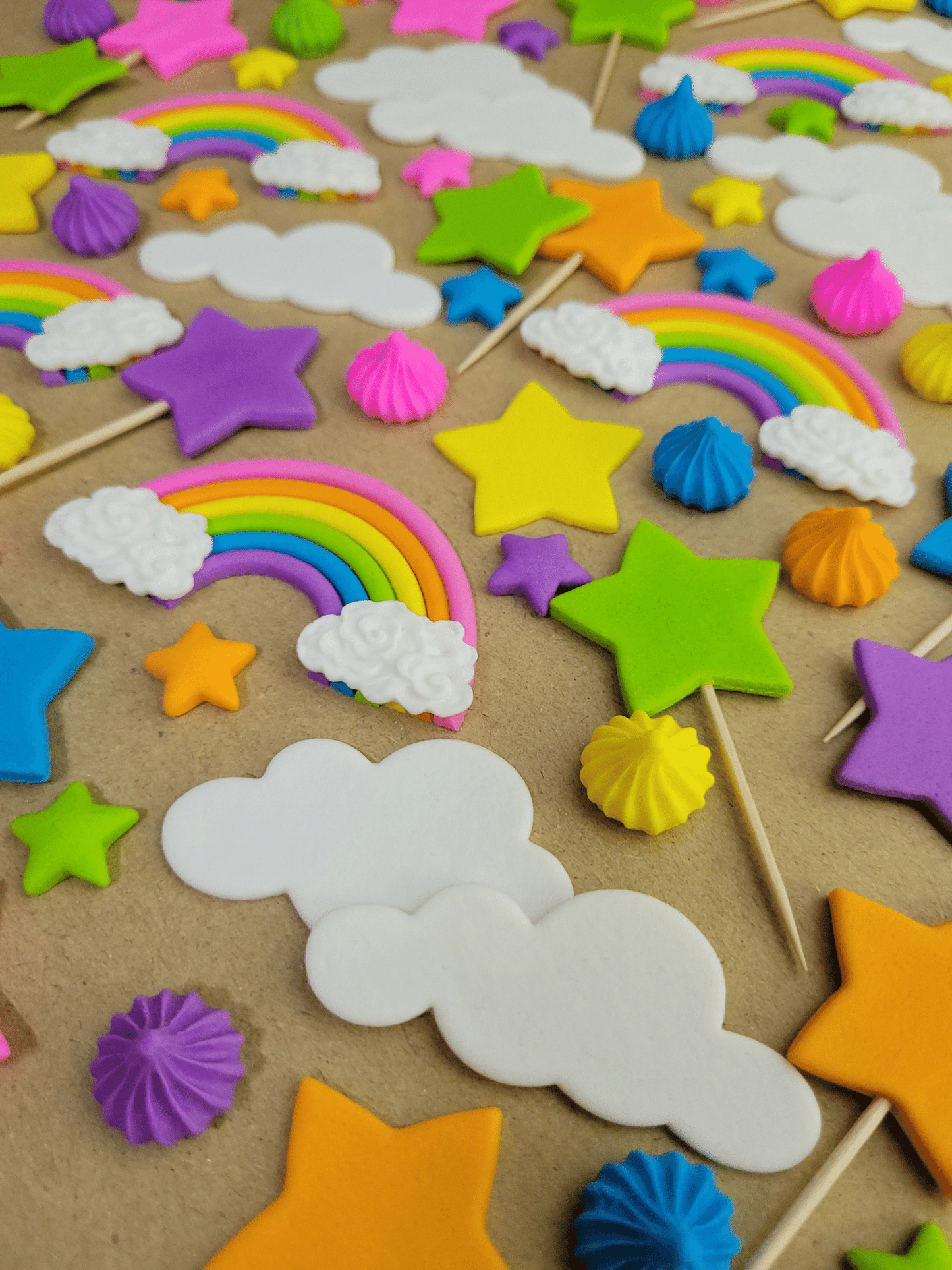 Bright Rainbow Theme Edible Cake / Cupcake Topper Decorations Set -88 Piece