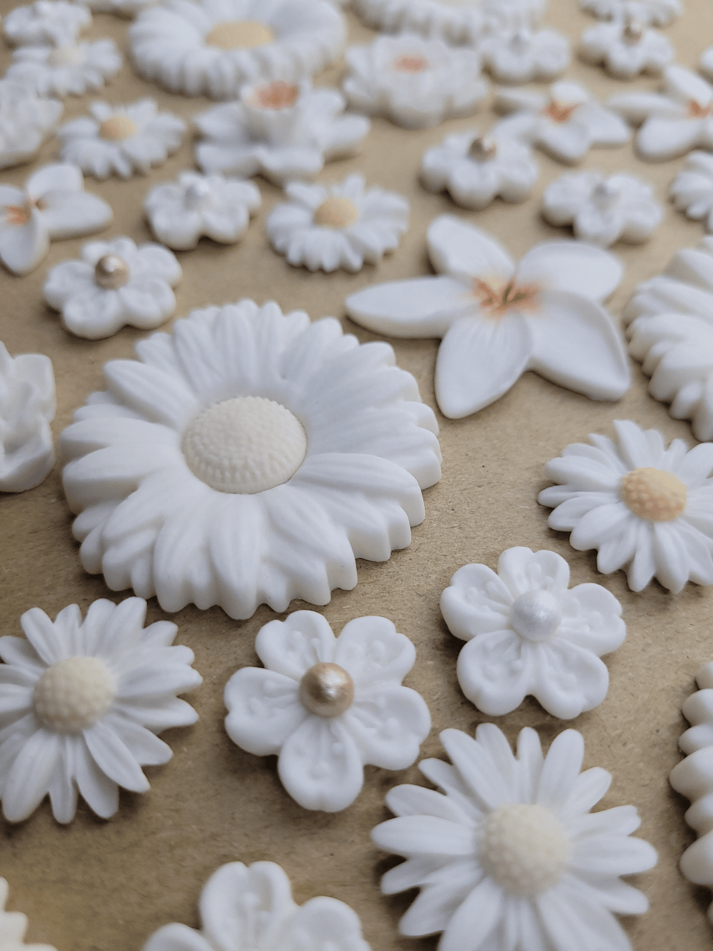 White Flowers Edible Cake / Cupcake Topper Decorations Set - 72 Piece